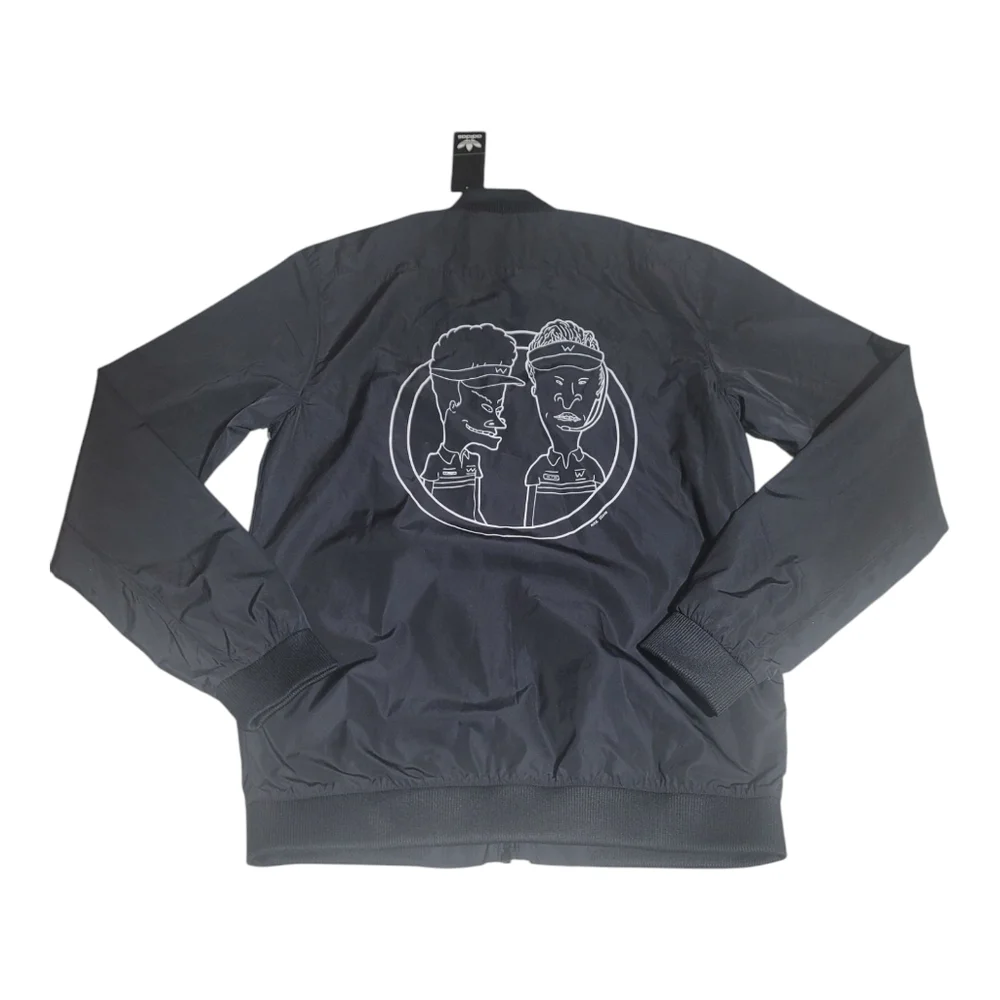 Adidas‎ Originals × Beavis Butthead BURGERWORLD Men Sz S Bomber Jacket Black MTV